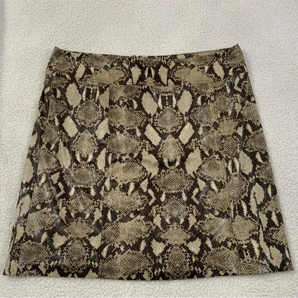 Chico’s Womens Sz 16 Skirt Snakeskin Print A Line Brown Lined Career To Casual